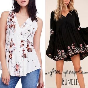 F.P. Te Amo Babydoll Mini Dress/Tunic + Back To Basics Floral Ivory Top Sz XS